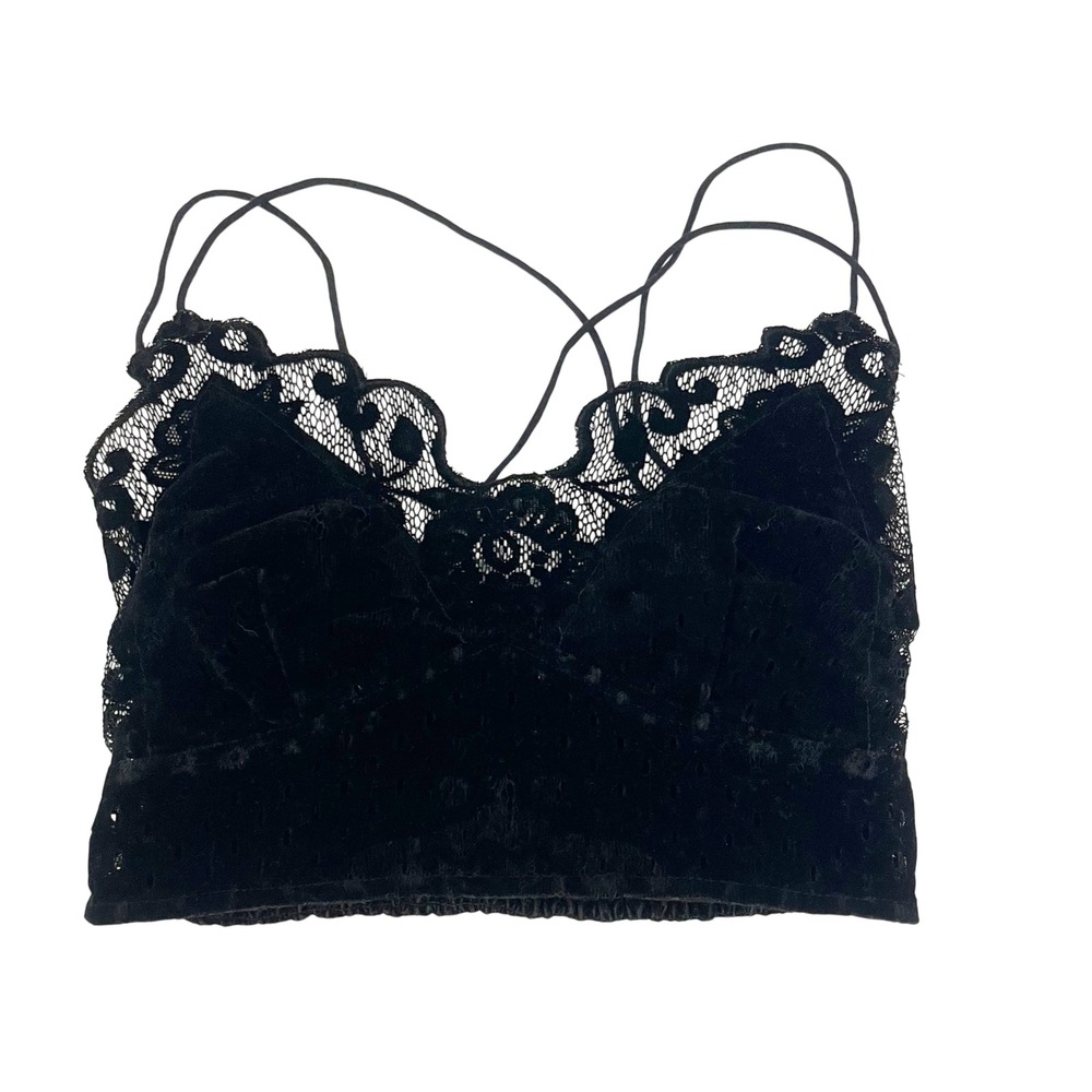 Free People FP One Madonna Velvet Lace Bralette Black Smocked Strappy Size Small